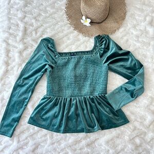GAP Velvet Peplum long sleeve aqua green top Size Medium